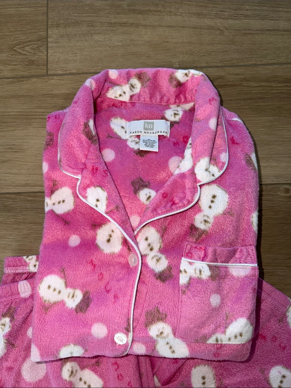 Karen Neuberger pink fleece snowman 2 piece pajamas size woman’s XLarge - Picture 2 of 5
